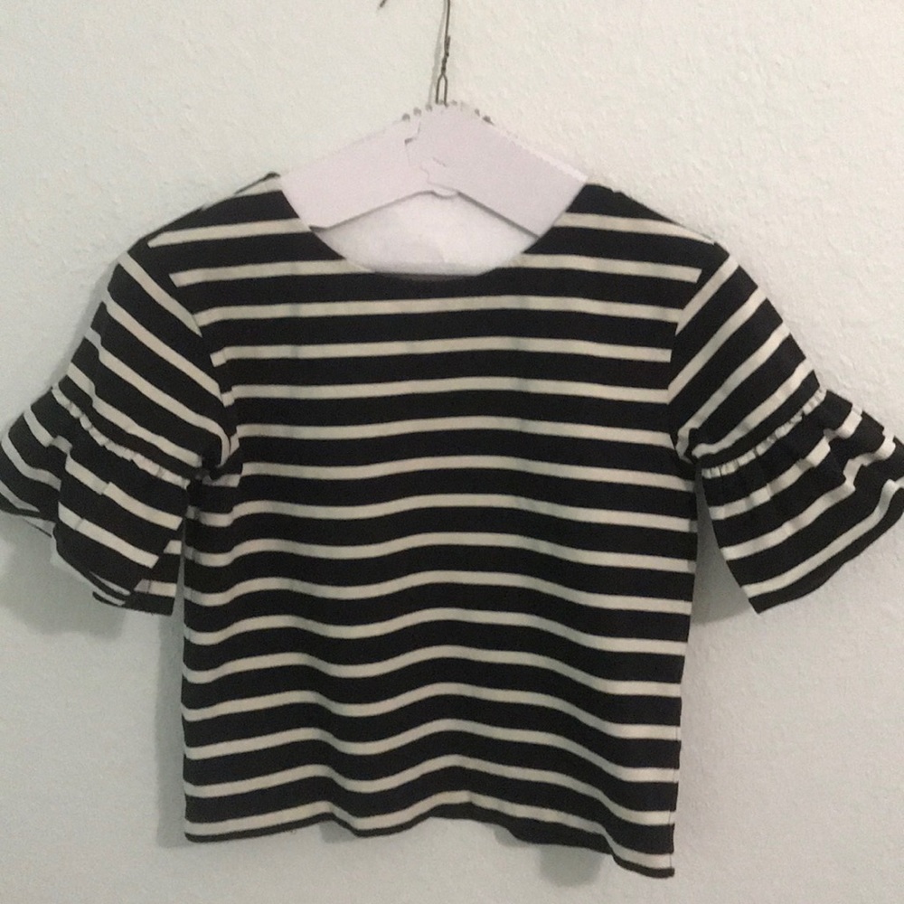 Jcrew Ruffle Sleeve Striped Top